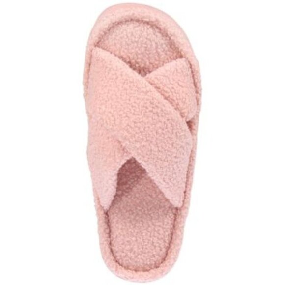 Jenni Womens 11/12 Faux-Sherpa Cross-Strap Slide Boxed Slippers Pink $35 158 - Picture 3 of 11